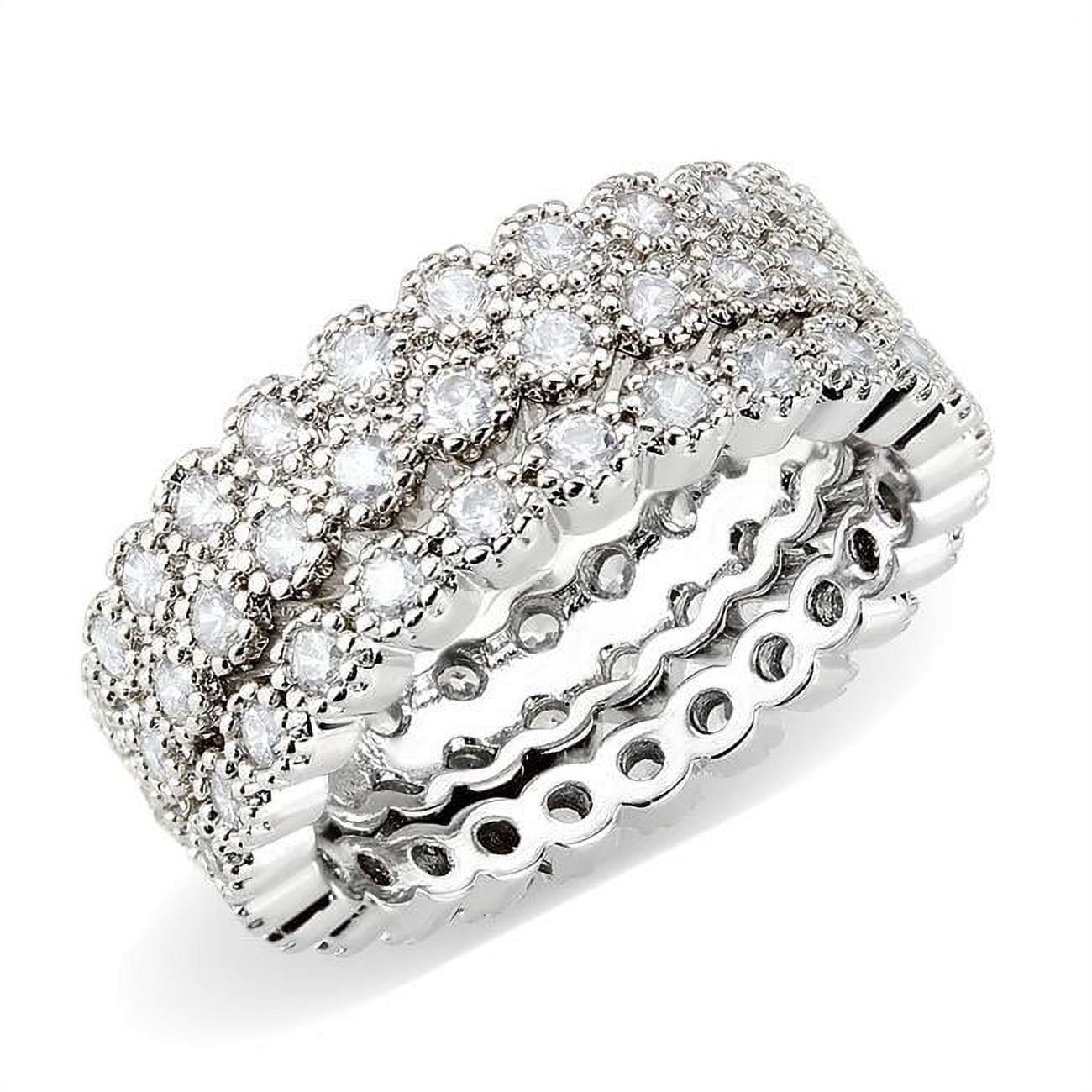 Rhodium Brass Ring with AAA Grade CZ, Clear - Size 10