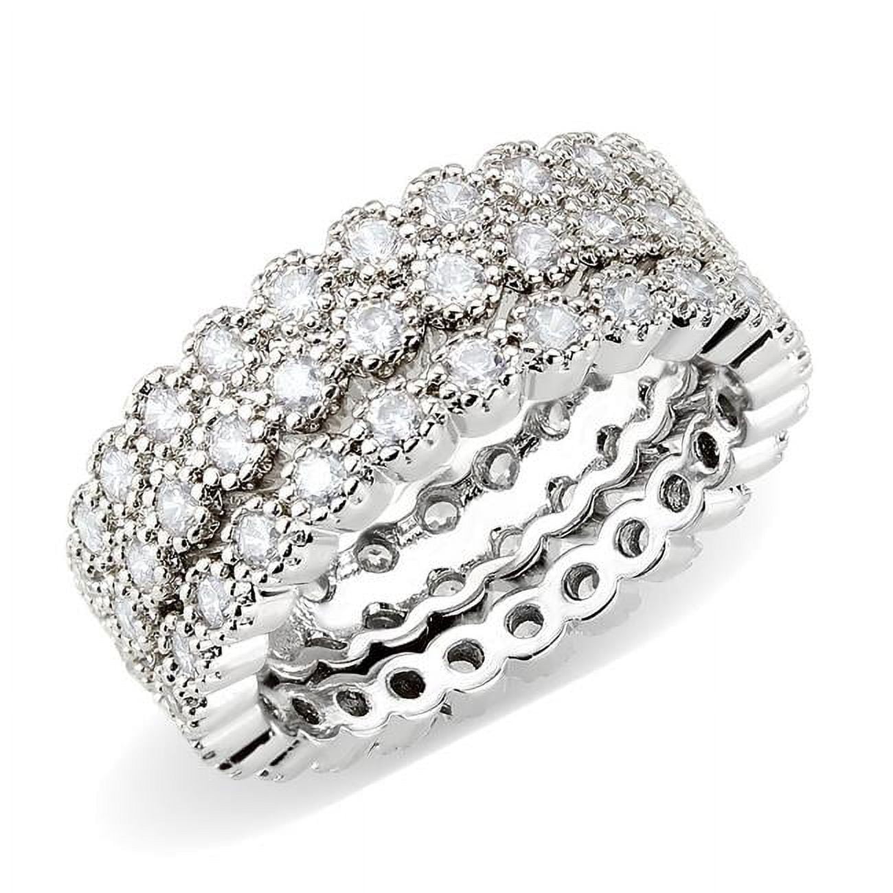 Rhodium Brass Ring with AAA Grade CZ, Clear - Size 6
