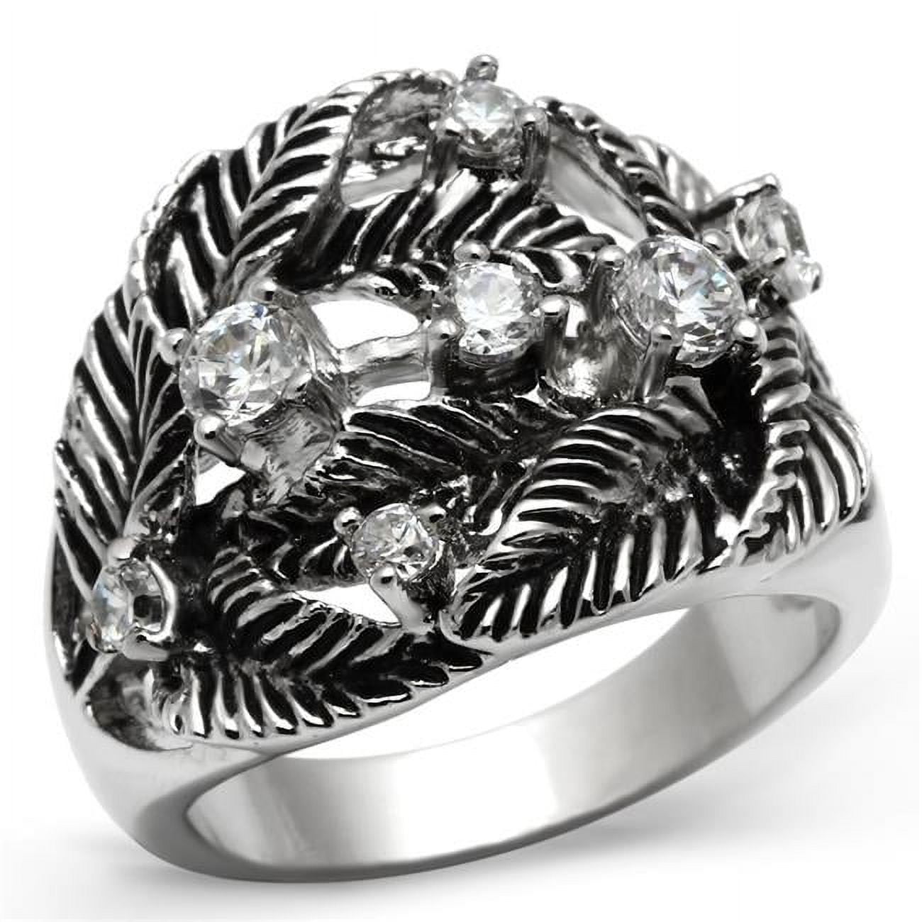 Rhodium Brass Ring with AAA Grade CZ, Clear - Size 6