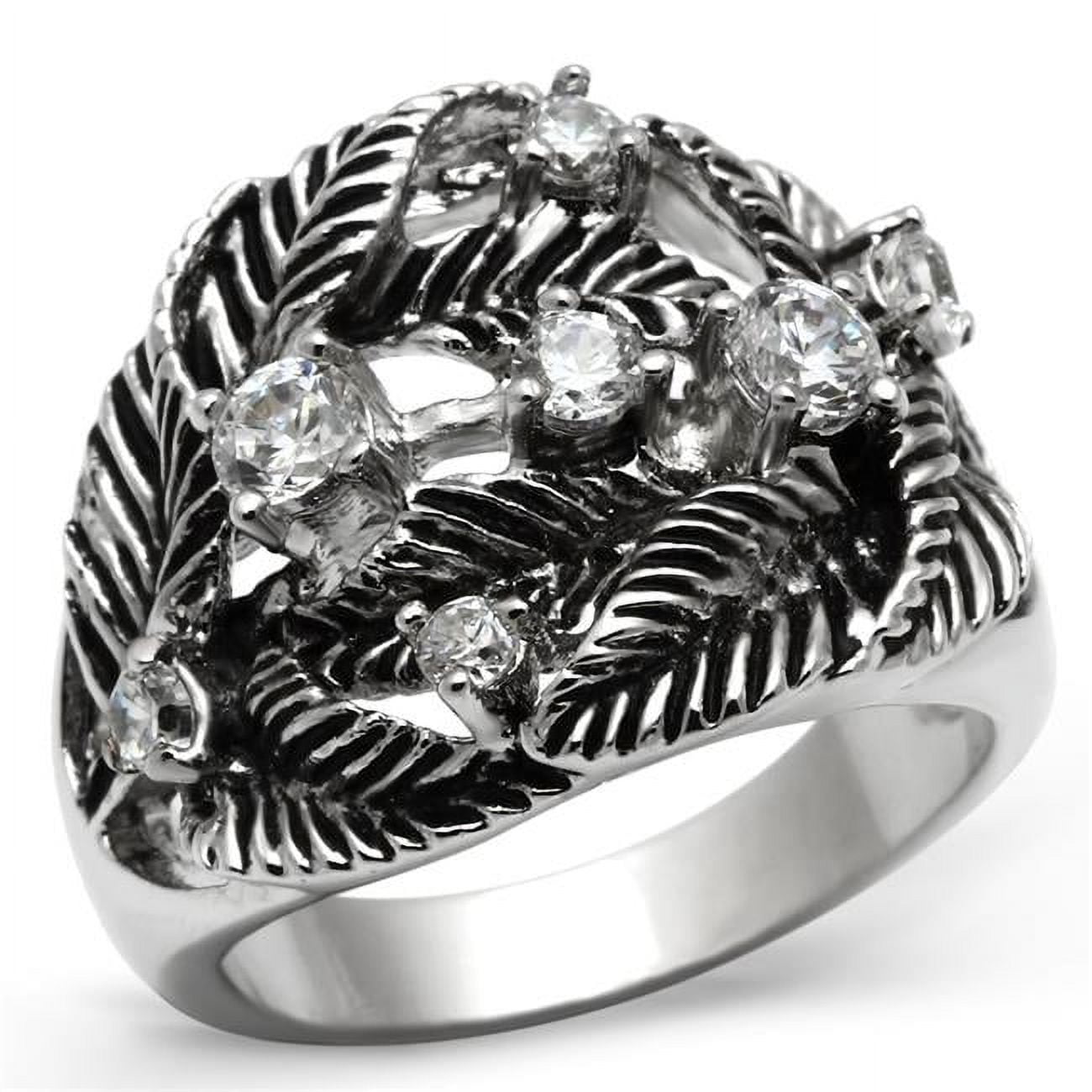 Rhodium Brass Ring with AAA Grade CZ, Clear - Size 7