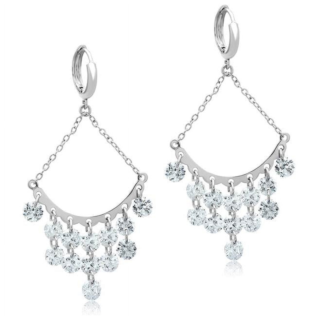 Picture of Alamode 3W300 Rhodium Brass Earrings with AAA Grade CZ, Clear