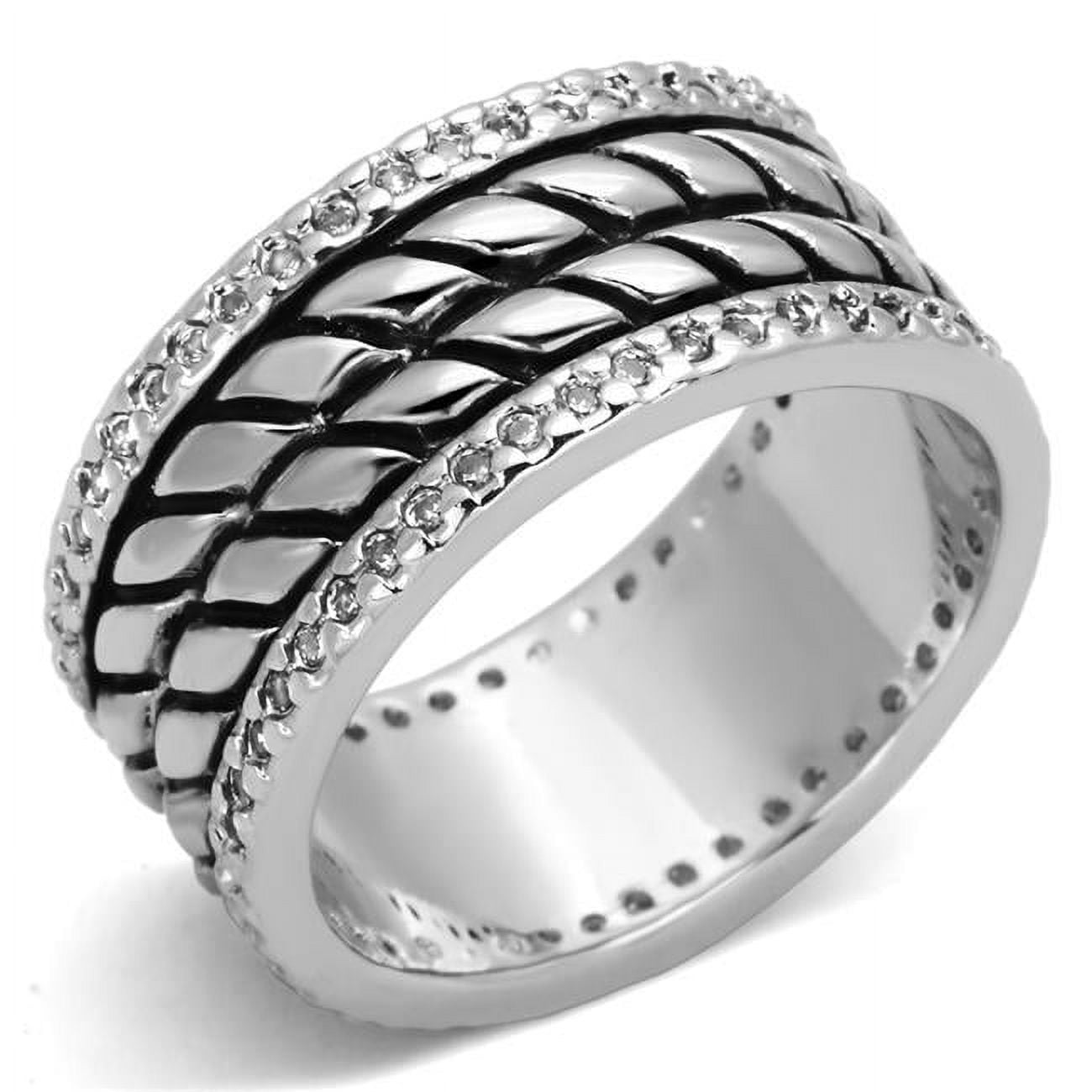 Rhodium Brass Ring with AAA Grade CZ, Clear - Size 8