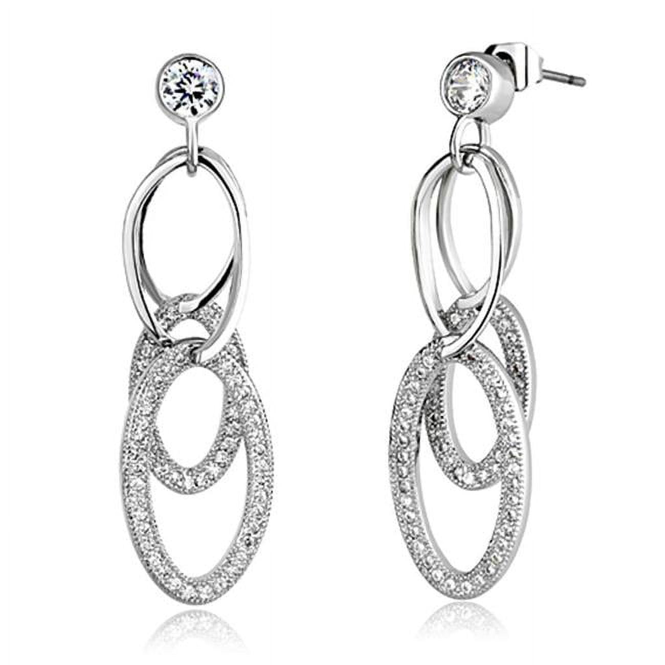 Picture of Alamode 3W379 Rhodium Brass Earrings with AAA Grade CZ, Clear