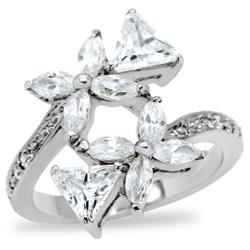 TK196-6 High Polished No Plating Stainless Steel Ring with AAA Grade CZ, Clear - Size 6