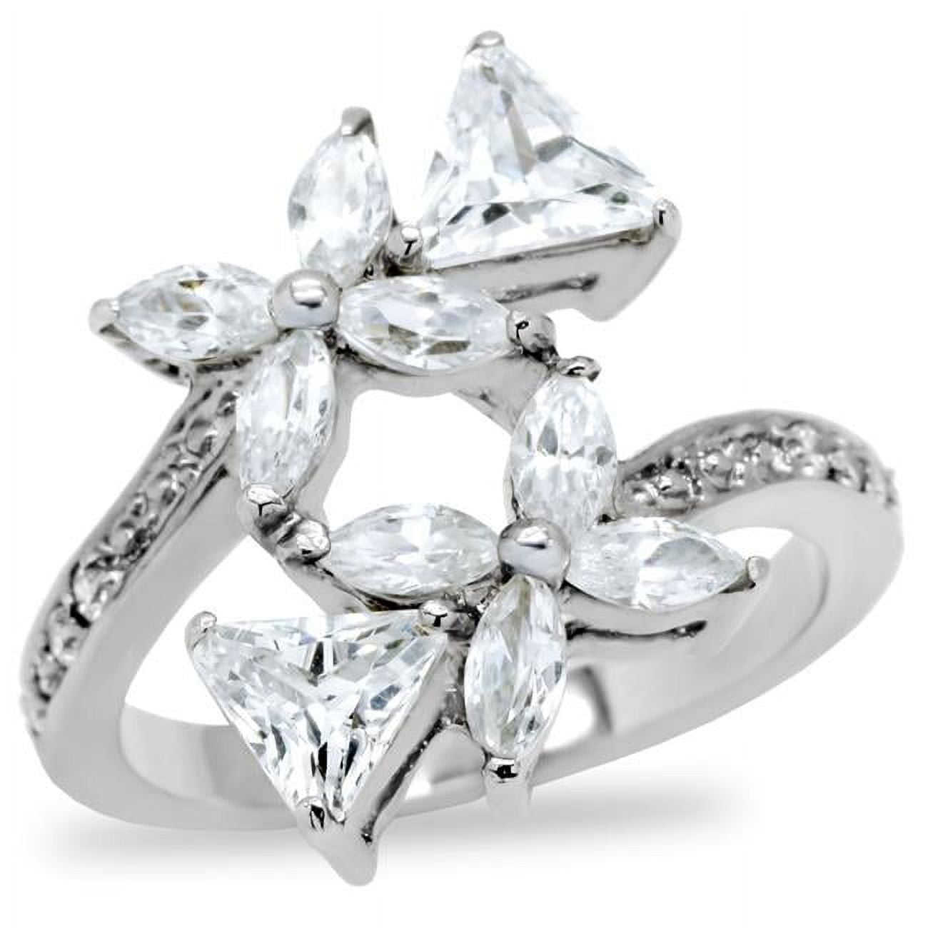 High Polished No Plating Stainless Steel Ring with AAA Grade CZ, Clear - Size 9