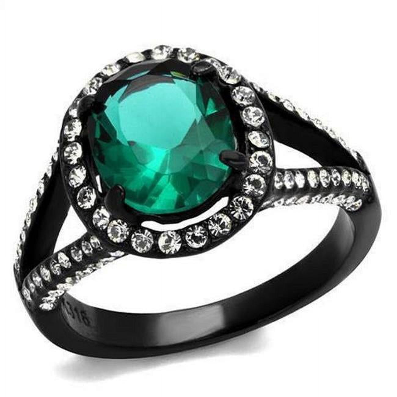 TK2202-5 IP Black Ion Plating Stainless Steel Ring with Synthetic Glass, Blue Zircon - Size 5