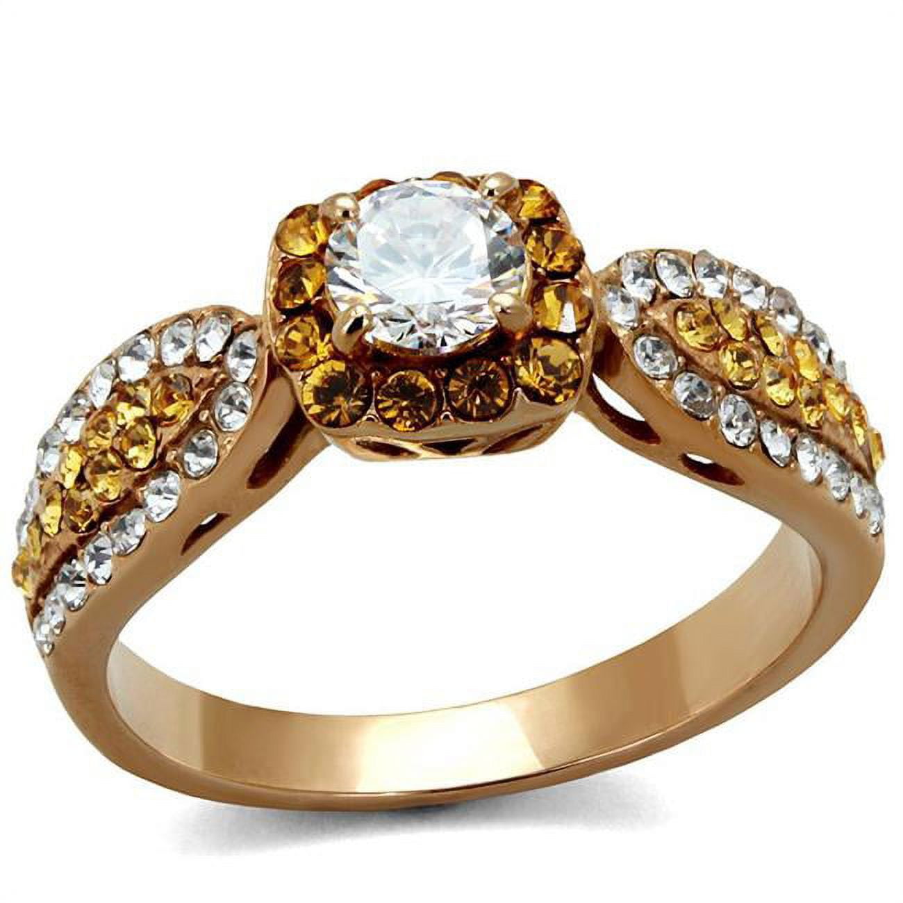 IP Rose Gold Ion Plating Stainless Steel Ring with AAA Grade CZ, Clear - Size 10