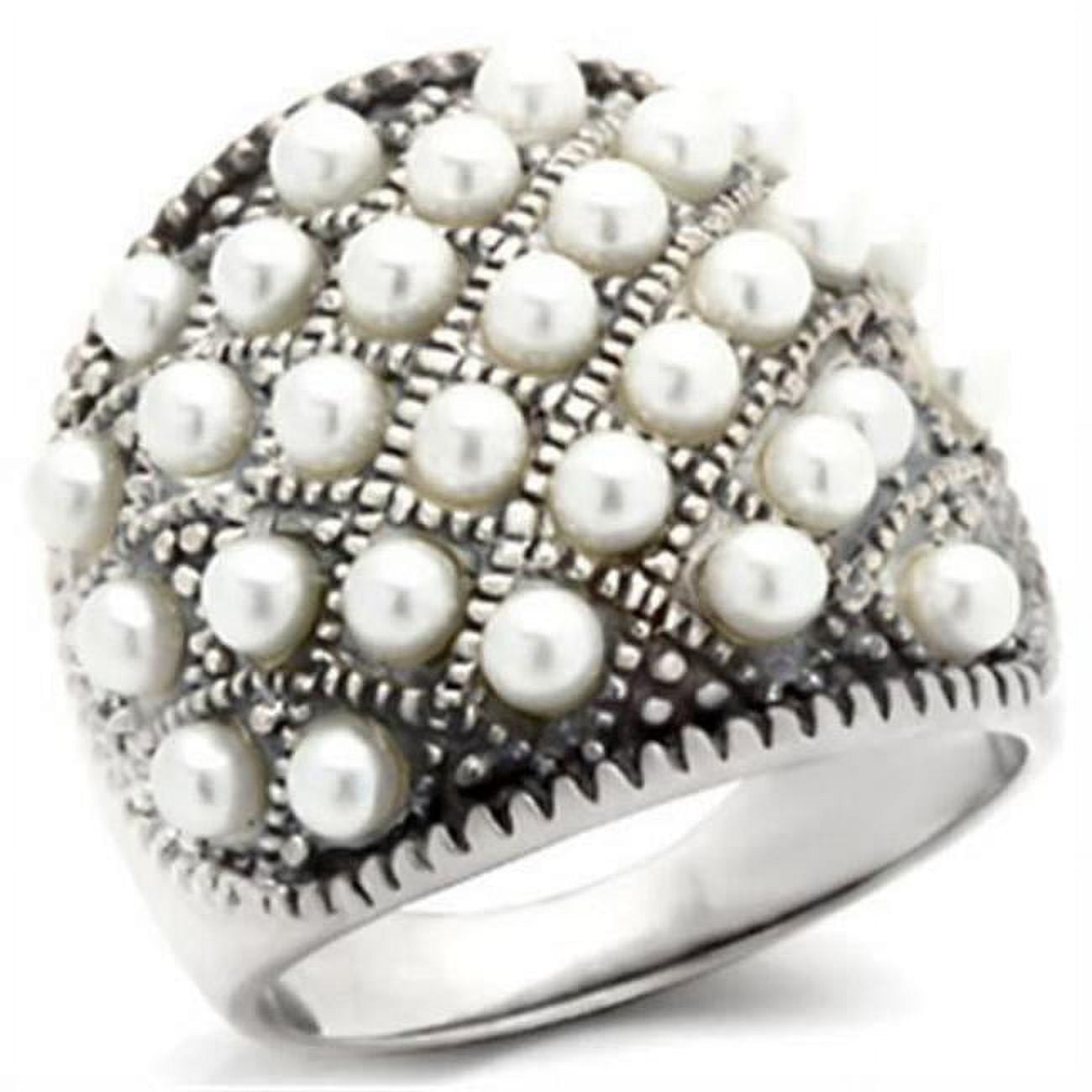 Picture of Alamode 410108-10 Antique Tone 925 Sterling Silver Ring with Synthetic Pearl&#44; White - Size 10