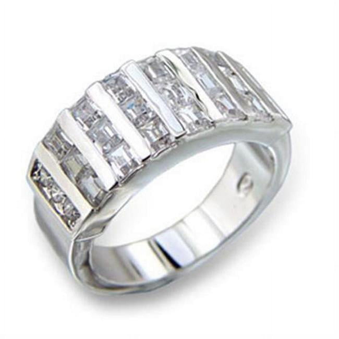 Rhodium Brass Ring with AAA Grade CZ, Clear - Size 7
