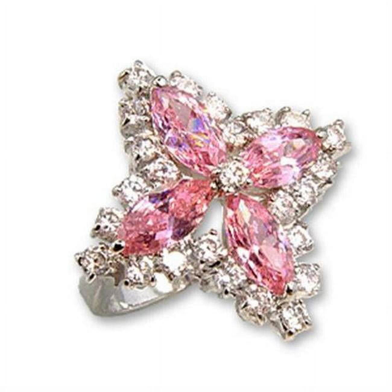 Rhodium Brass Ring with AAA Grade CZ, Rose - Size 8