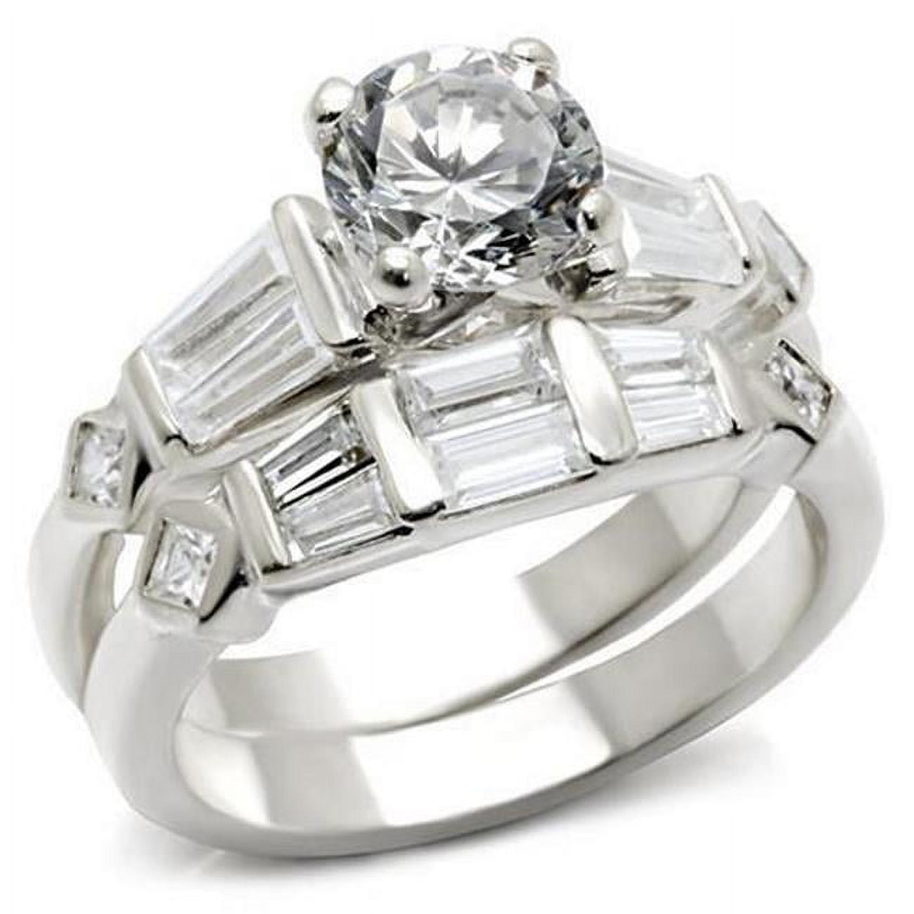 Rhodium Brass Ring with AAA Grade CZ, Clear - Size 10