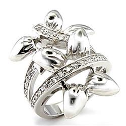 Rhodium Brass Ring with AAA Grade CZ, Clear - Size 7