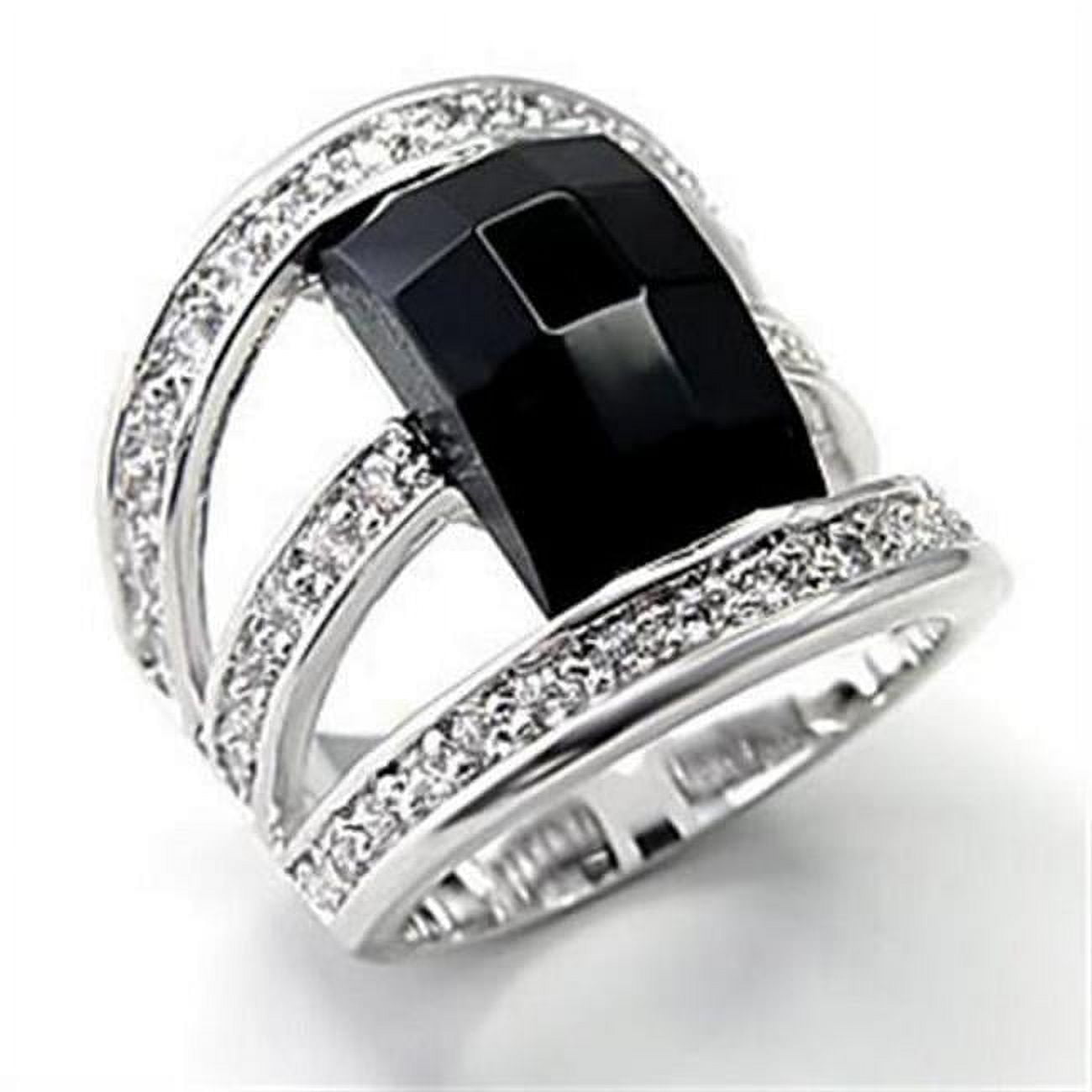 Rhodium Brass Ring with AAA Grade CZ, Jet - Size 5
