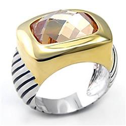 Reverse Two-Tone Brass Ring with AAA Grade CZ, Topaz - Size 5