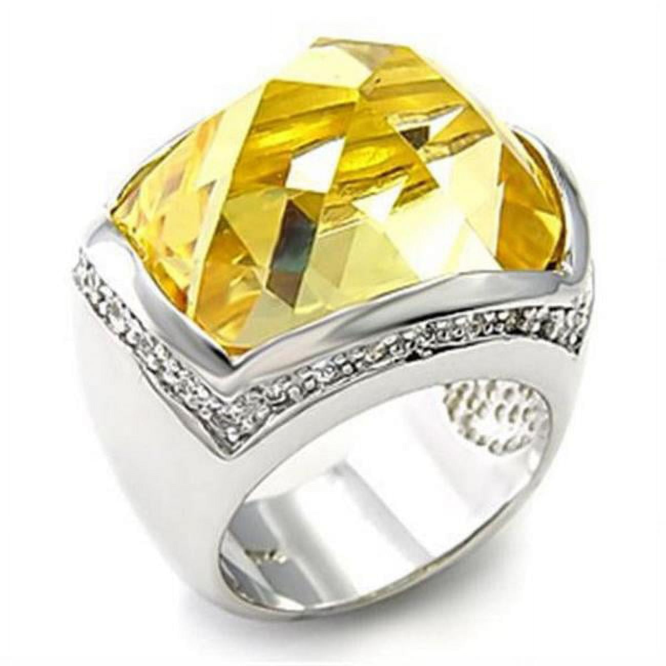 Picture of Alamode 7X154-5 Rhodium 925 Sterling Silver Ring with AAA Grade CZ&#44; Citrine Yellow - Size 5