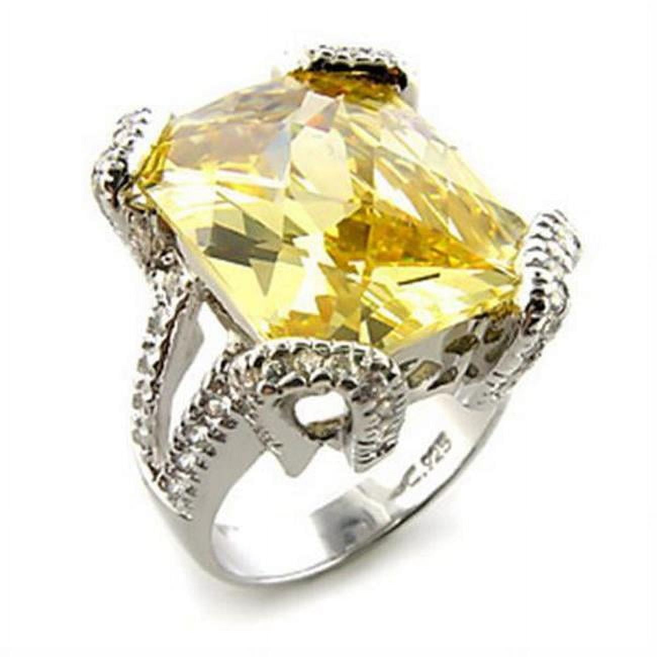 Picture of Alamode 7X364-10 Rhodium 925 Sterling Silver Ring with AAA Grade CZ&#44; Citrine Yellow - Size 10