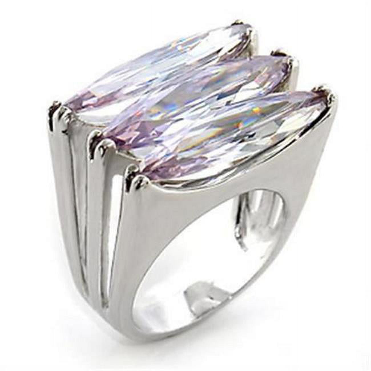 Rhodium Brass Ring with AAA Grade CZ, Light Amethyst - Size 5