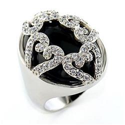 Picture of Alamode 80514-7 Rhodium Brass Ring with Semi-Precious Onyx, Jet - Size 7