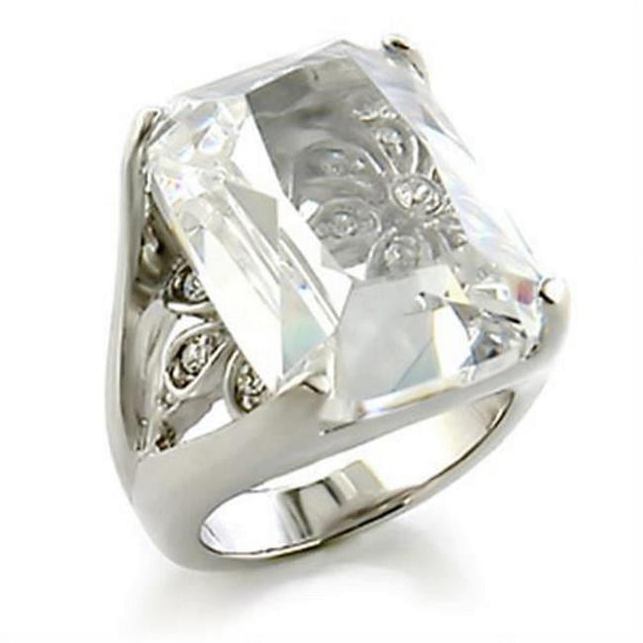 Rhodium Brass Ring with AAA Grade CZ, Clear - Size 5