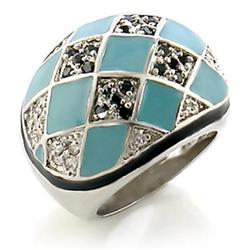 Rhodium Brass Ring with AAA Grade CZ, Jet - Size 8