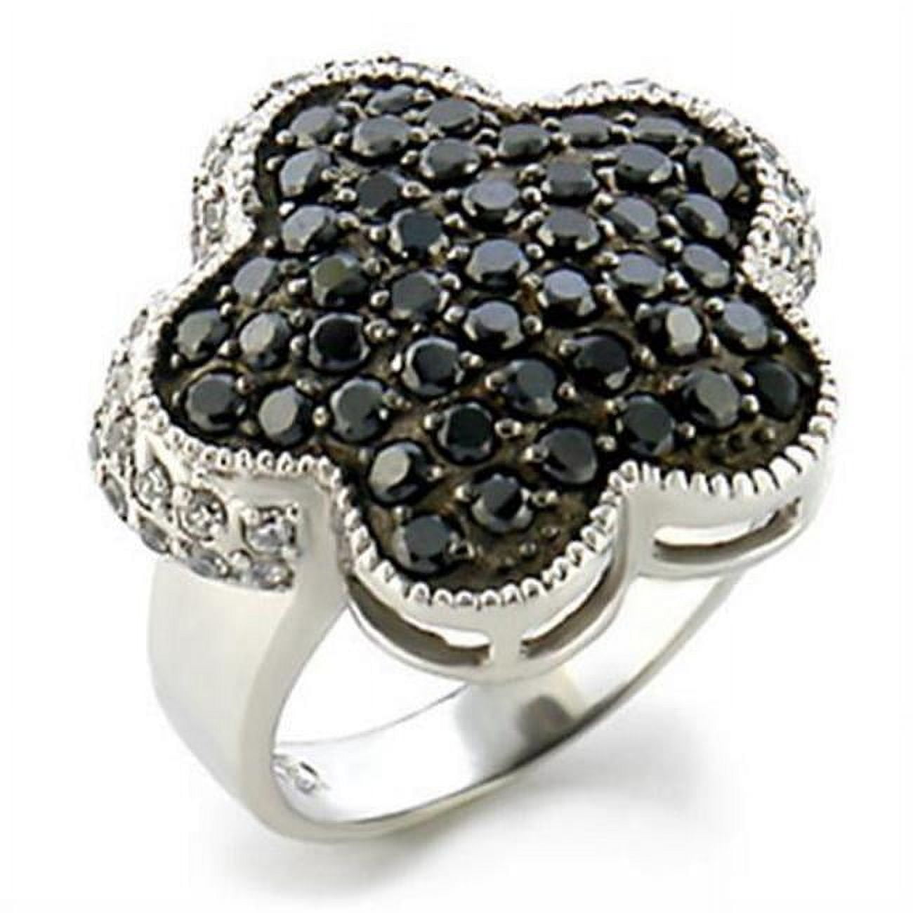 Rhodium & Ruthenium Brass Ring with AAA Grade CZ, Jet - Size 10