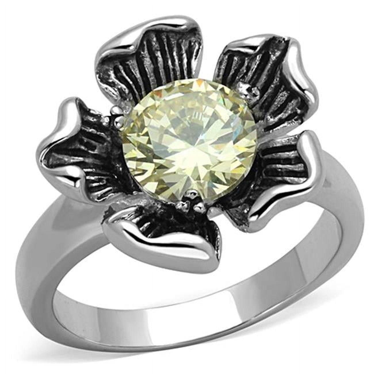 Rhodium Brass Ring with AAA Grade CZ, Citrine Yellow - Size 7