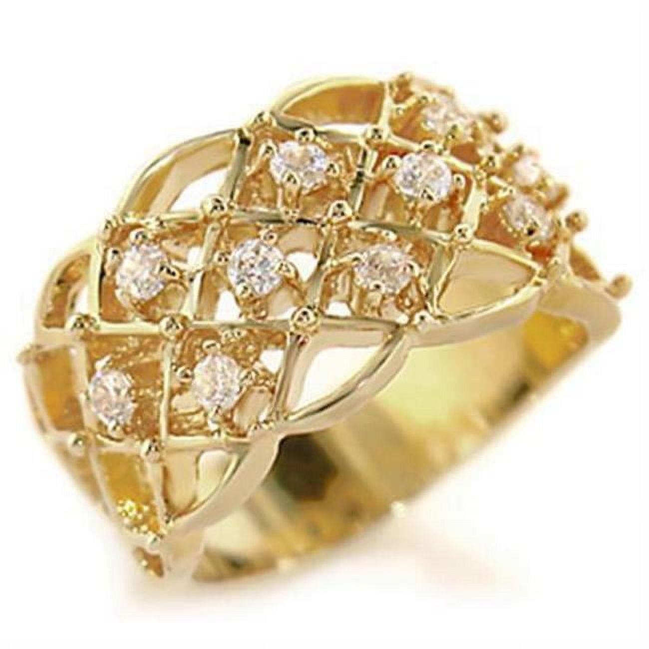 Gold Brass Ring with AAA Grade CZ, Clear - Size 5