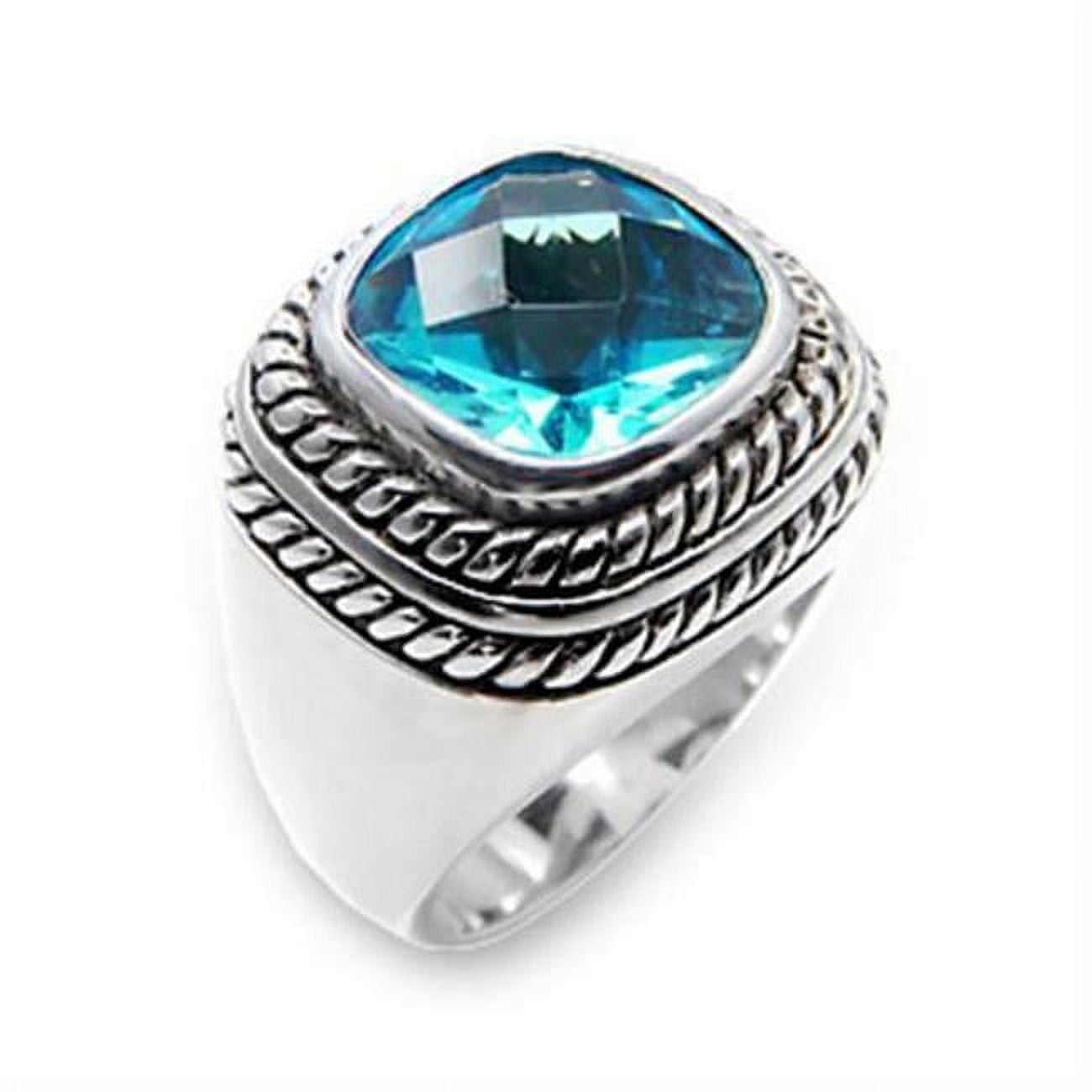 Picture of Alamode 6X209-5 Rhodium 925 Sterling Silver Ring with Synthetic Spinel&#44; Sea Blue - Size 5