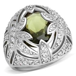 Rhodium Brass Ring with AAA Grade CZ, Olivine - Size 5