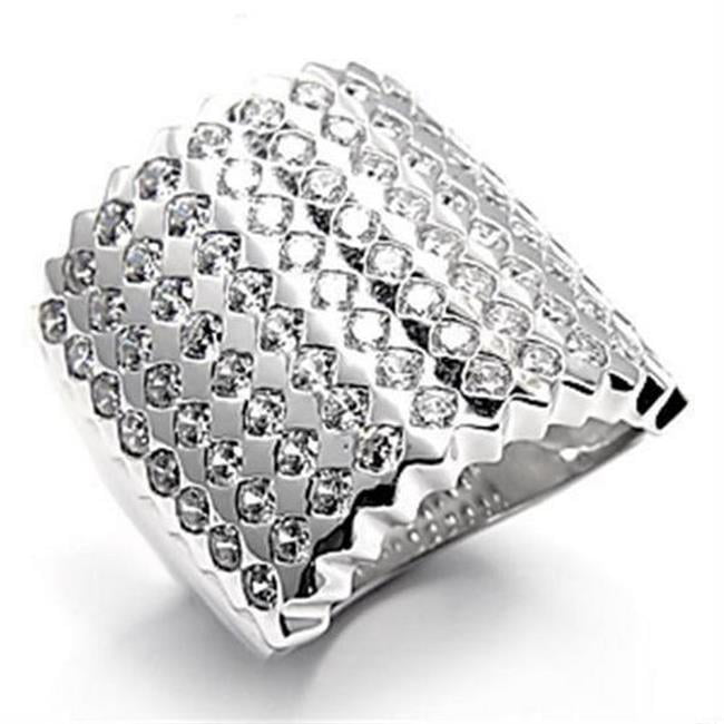 Rhodium Brass Ring with AAA Grade CZ, Clear - Size 6