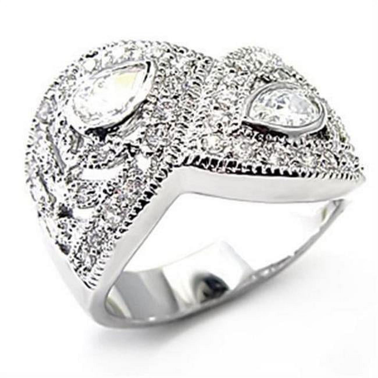 Rhodium Brass Ring with AAA Grade CZ, Clear - Size 5