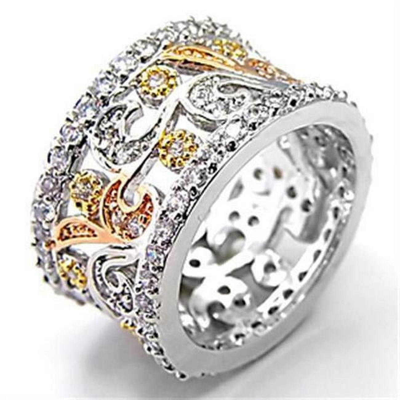 Tricolor Brass Ring with AAA Grade CZ, Clear - Size 9