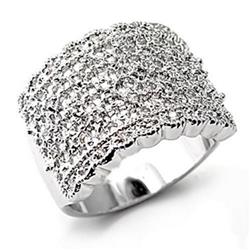 Rhodium Brass Ring with AAA Grade CZ, Clear - Size 5