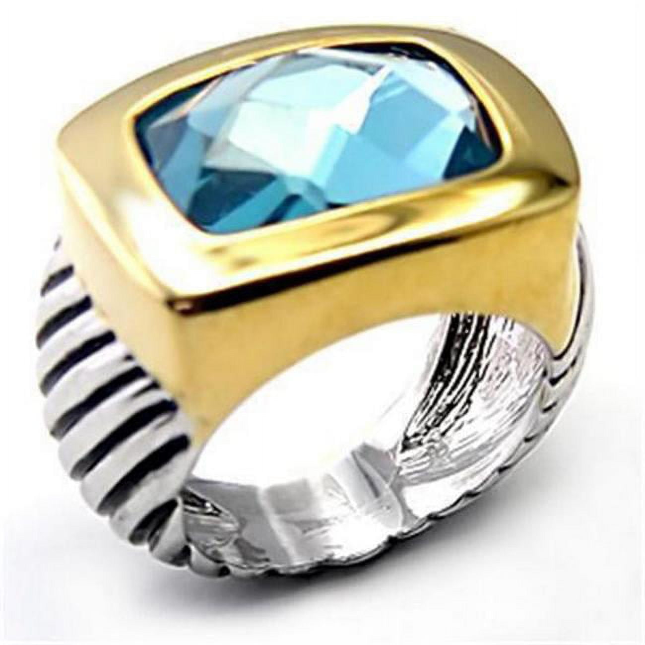 Picture of Alamode 7X119-5 Reverse Two-Tone Brass Ring with Semi-Precious Spinel, London Blue - Size 5