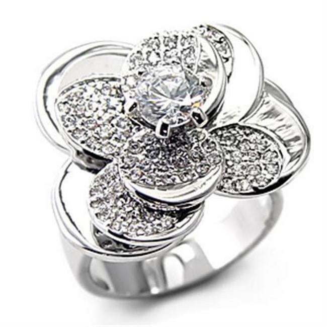 Rhodium Brass Ring with AAA Grade CZ, Clear - Size 10