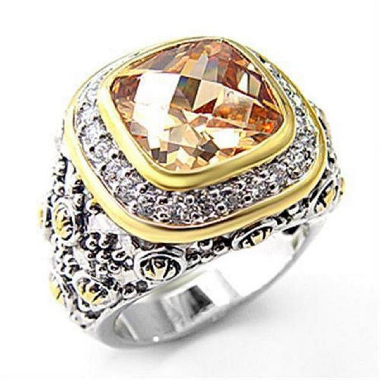 Picture of Alamode 7X181-6 Reverse Two-Tone 925 Sterling Silver Ring with AAA Grade CZ&#44; Champagne - Size 6