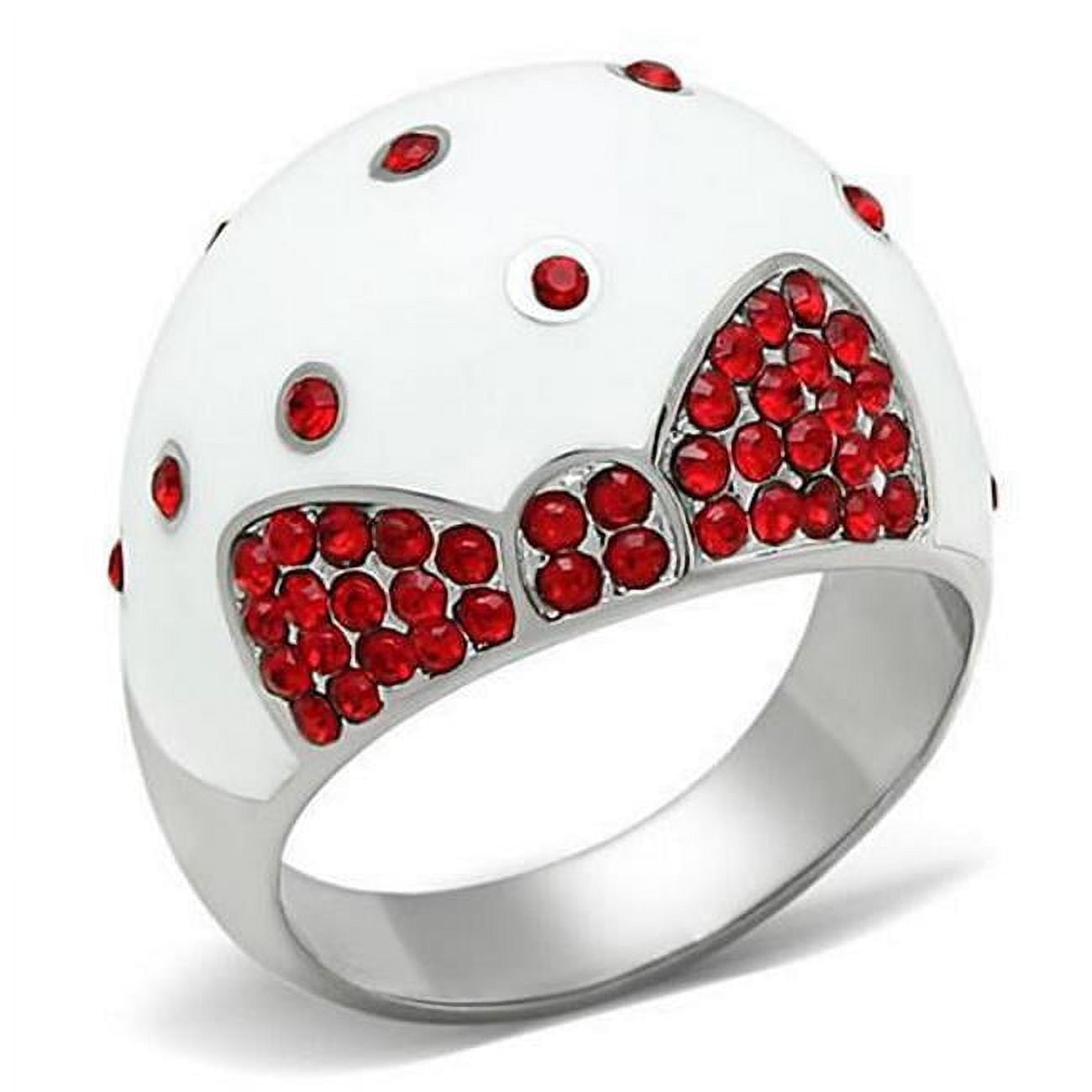High Polished No Plating Stainless Steel Ring with Top Grade Crystal, Ruby - Size 7