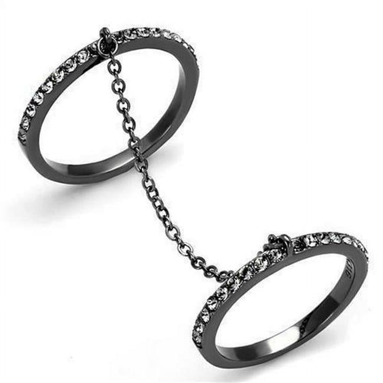 IP Light Black IP Gun Stainless Steel Ring with Top Grade Crystal, Jet - Size 9