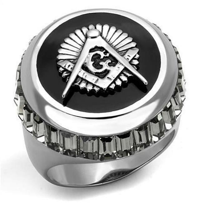 High Polished No Plating Stainless Steel Ring with Top Grade Crystal, Jet - Size 11