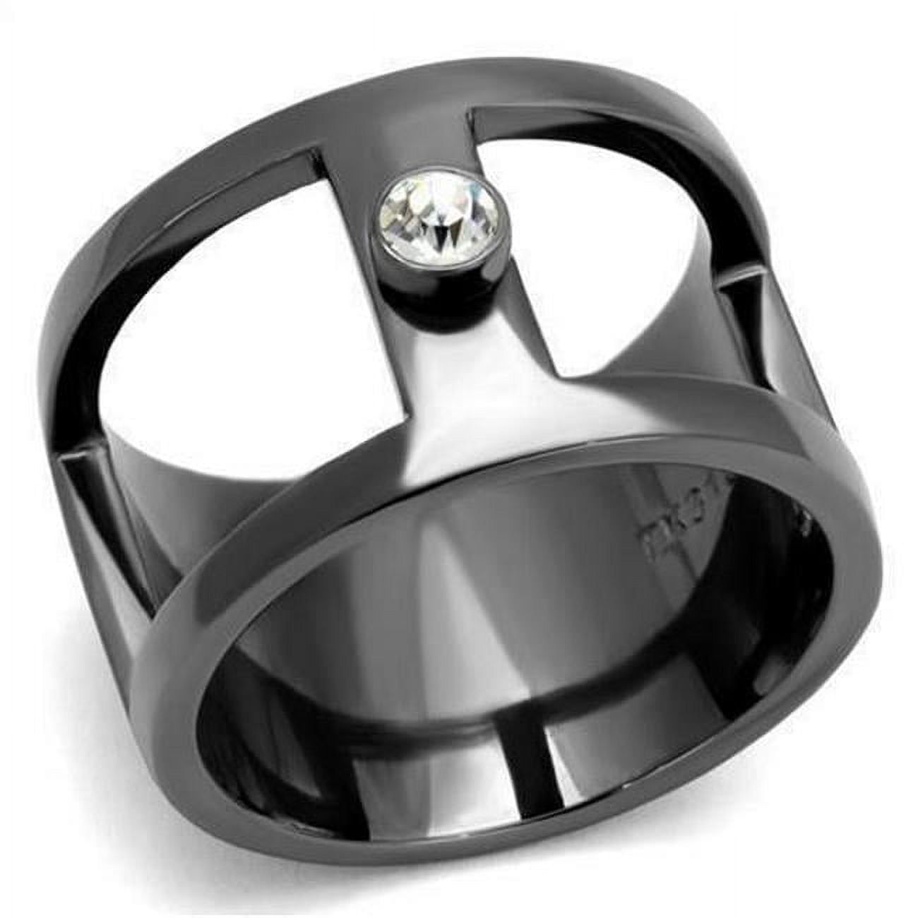 TK2898-9 IP Light Black IP Gun Stainless Steel Ring with Top Grade Crystal, Clear - Size 9