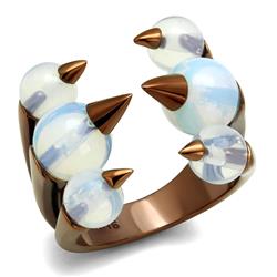 TK2992-9 IP Coffee Light Stainless Steel Ring with Synthetic Glass, White - Size 9