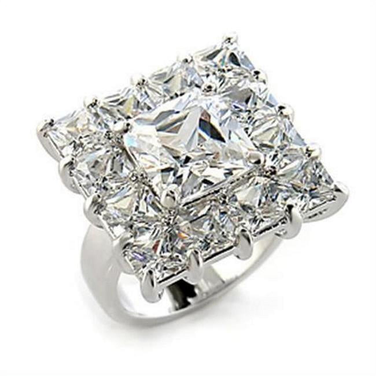 Rhodium Brass Ring with AAA Grade CZ, Clear - Size 5