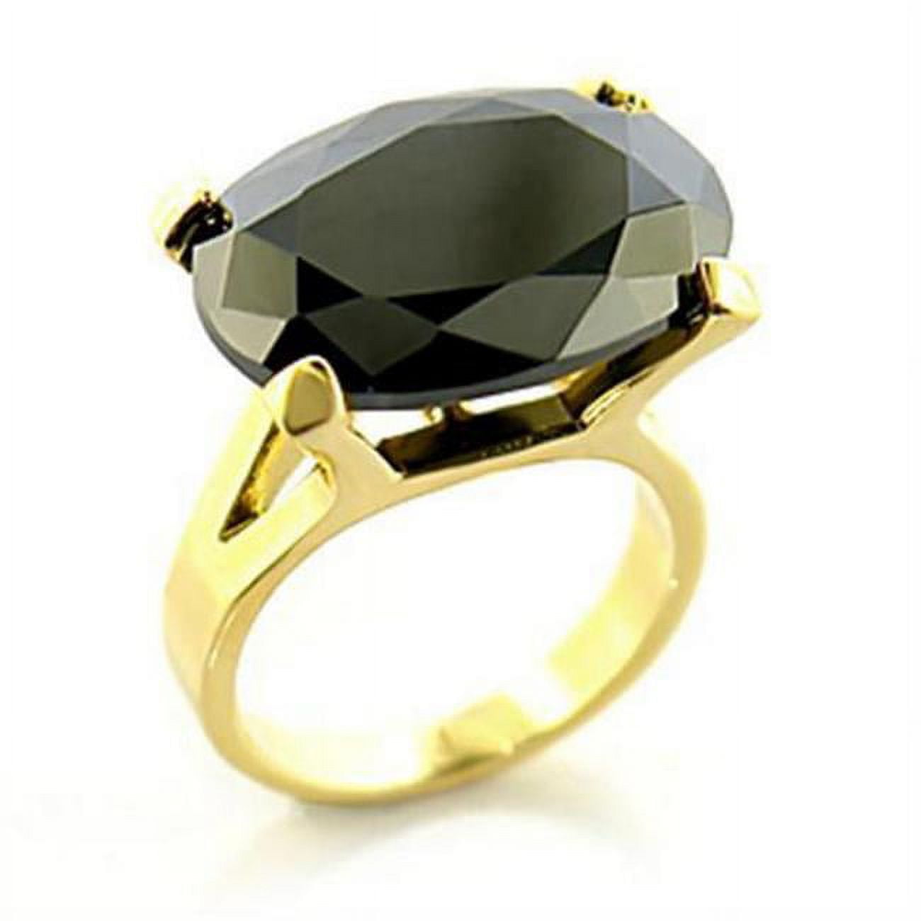 Gold Brass Ring with AAA Grade CZ, Jet - Size 5