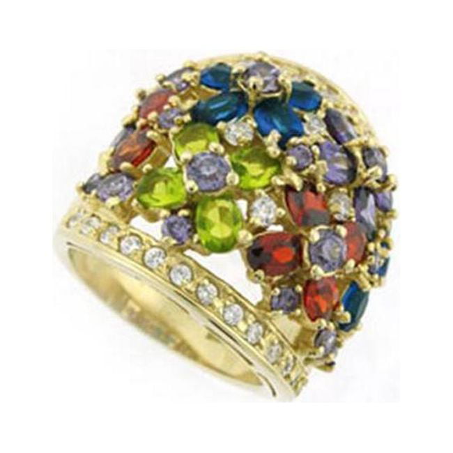 Picture of Alamode 8X114-9 Gold 925 Sterling Silver Ring with AAA Grade CZ&#44; Multi Color - Size 9