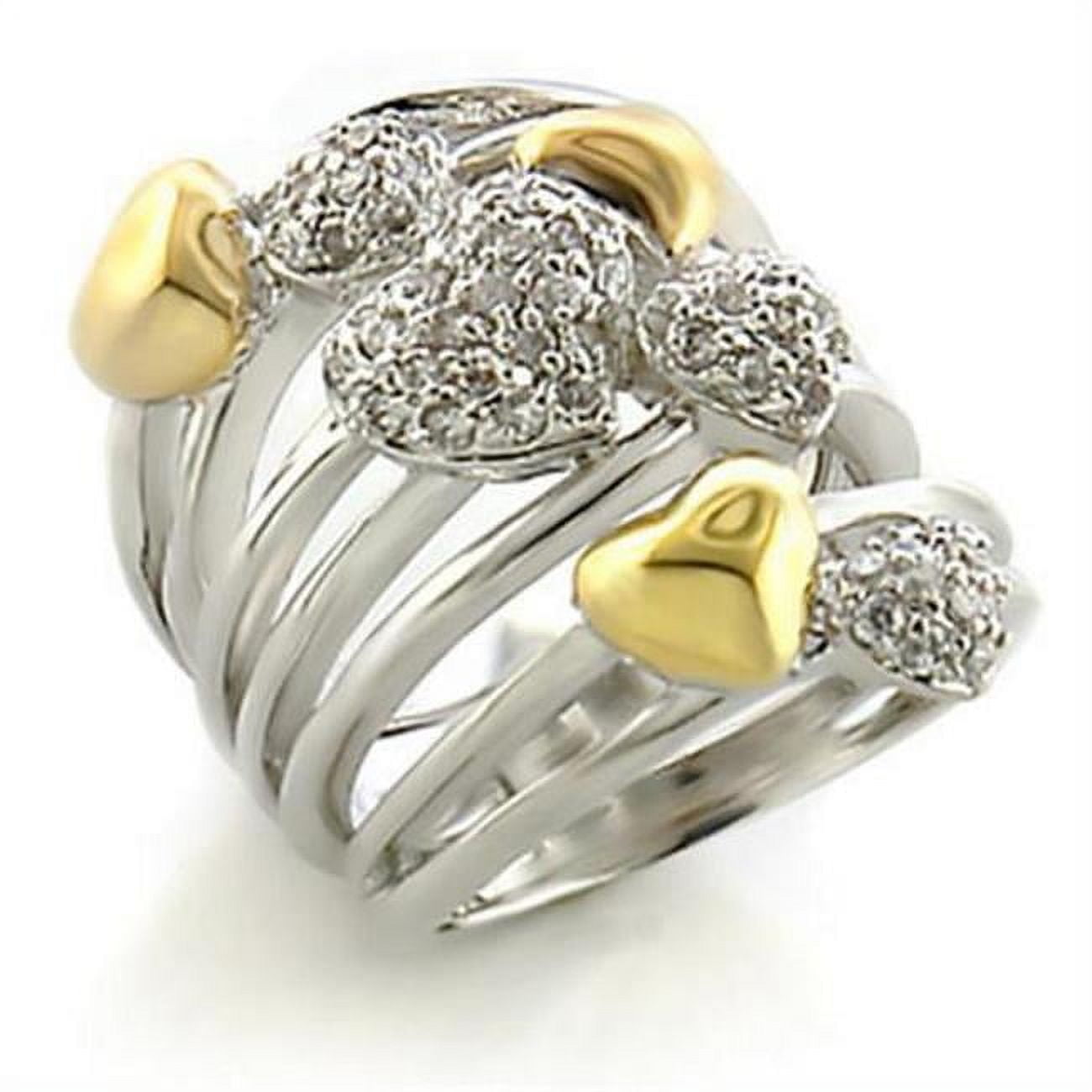 Gold & Rhodium Brass Ring with AAA Grade CZ, Clear - Size 7