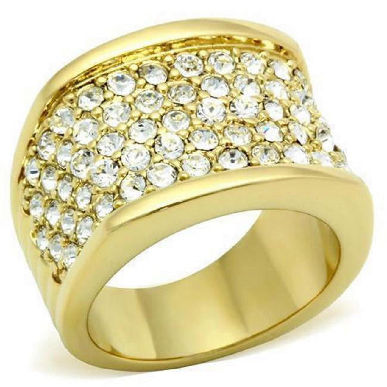 Picture of Alamode GL006-6 IP Gold Ion Plating Brass Ring with Top Grade Crystal, Clear - Size 6