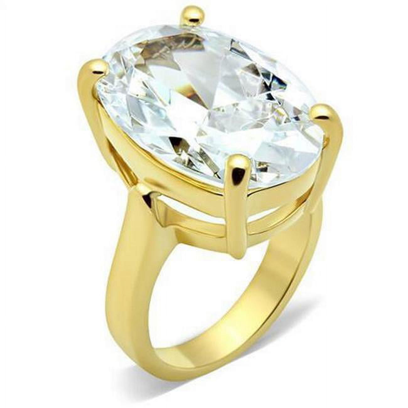 IP Gold Ion Plating Brass Ring with AAA Grade CZ, Clear - Size 6
