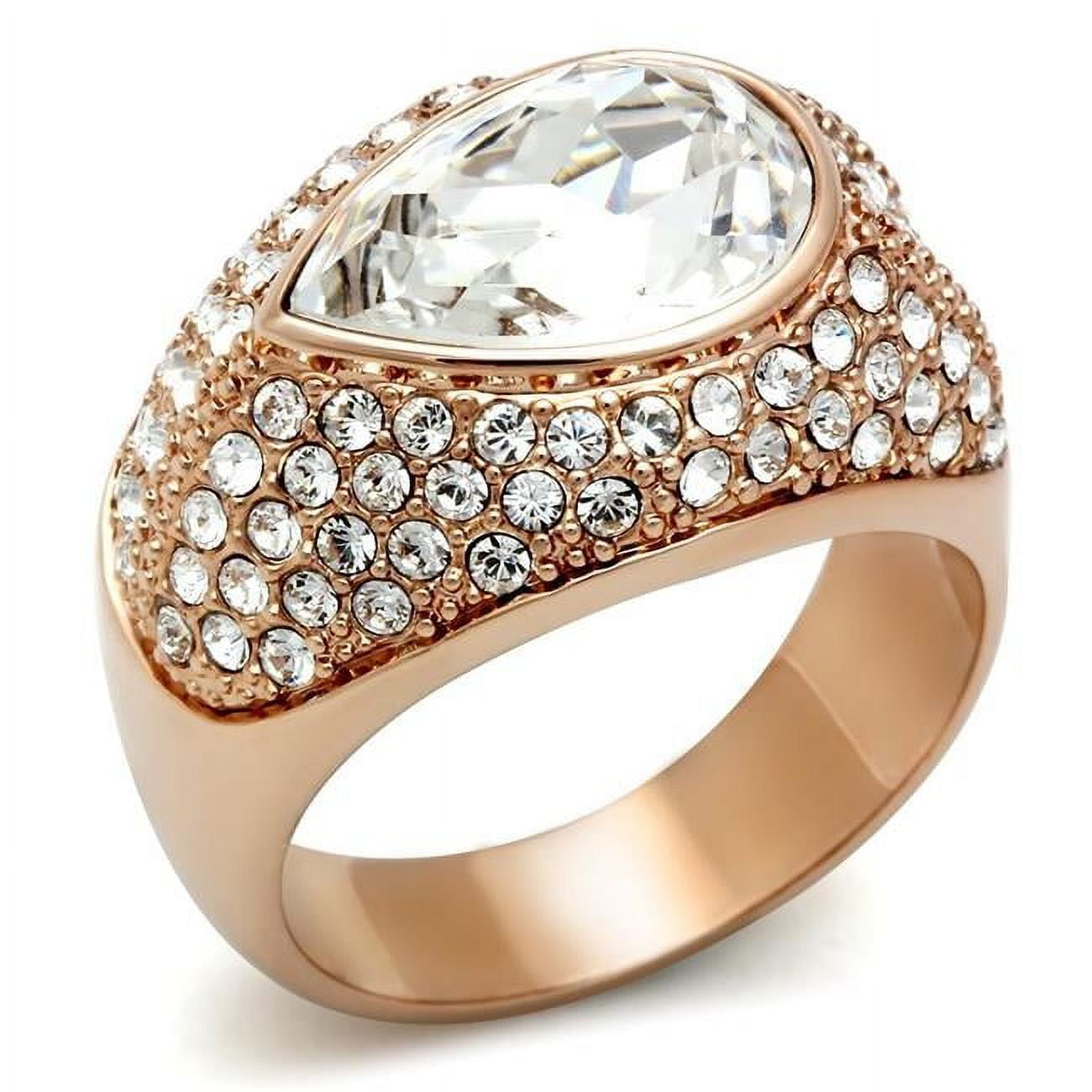 Picture of Alamode GL146-6 IP Rose Gold Ion Plating Brass Ring with Top Grade Crystal, Clear - Size 6