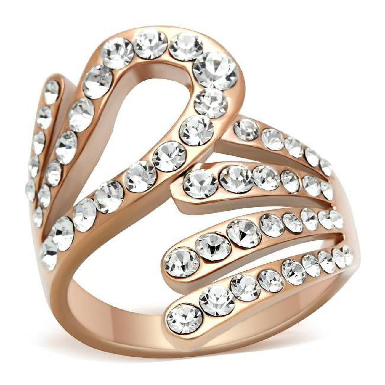 Picture of Alamode GL149-5 IP Rose Gold Ion Plating Brass Ring with Top Grade Crystal, Clear - Size 5