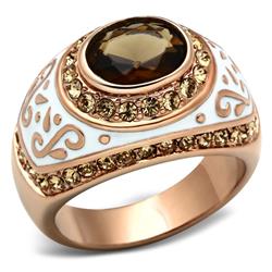 Picture of Alamode GL203-5 IP Rose Gold Ion Plating Brass Ring with Synthetic Glass, Brown - Size 5